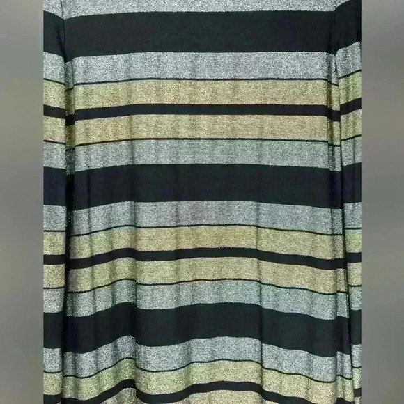 Three Dots Silver Gold Black Metallic Stripe Long Sleeve Dress Size Small - Picture 10 of 14